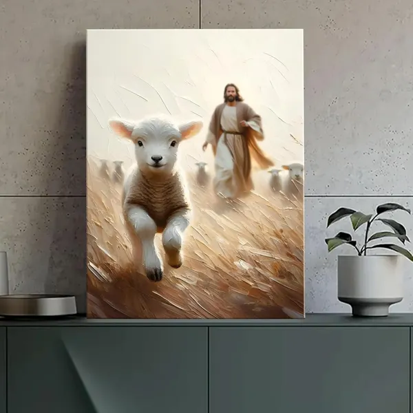 Multicolor_Jesus_and_Lamb_Canvas_Wall_Art_Jesus_Running_After_Lost_Lamb_Wall_Decor_Picture_Jesus_Saves_the_Lamb_a_Lost_Lamb_Poster_Print_Christian_Lamb_of_God_Home_Decoration_16x24in