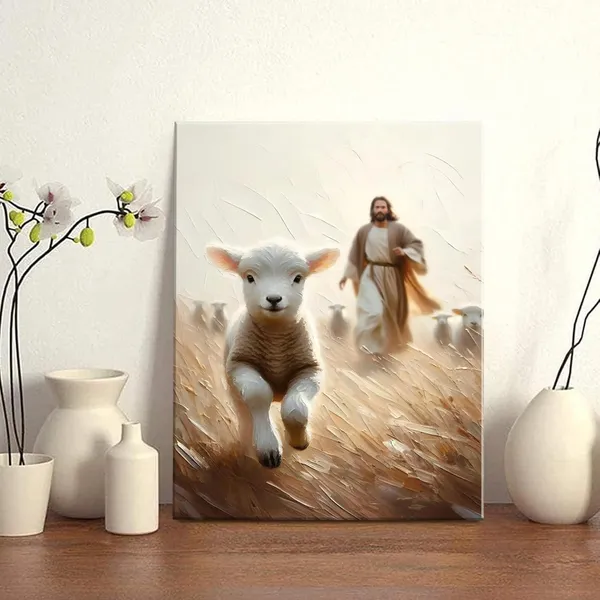 Multicolor_Jesus_and_Lamb_Canvas_Wall_Art_Jesus_Running_After_Lost_Lamb_Wall_Decor_Picture_Jesus_Saves_the_Lamb_a_Lost_Lamb_Poster_Print_Christian_Lamb_of_God_Home_Decoration_16x24in