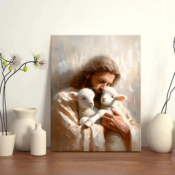 Multicolor_Jesus_and_Lambs_Canvas_Wall_Art_Jesus_Christ_The_Good_Shepherd_Wall_Decor_Picture_Jesus_Rescues_Little_Lambs_Religious_Poster_Print_|_For_Living_Room_Bedroom_Home_Decoration,16x24in