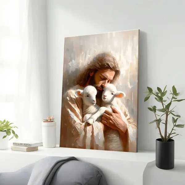 Multicolor_Jesus_and_Lambs_Canvas_Wall_Art_Jesus_Christ_The_Good_Shepherd_Wall_Decor_Picture_Jesus_Rescues_Little_Lambs_Religious_Poster_Print_|_For_Living_Room_Bedroom_Home_Decoration,16x24in