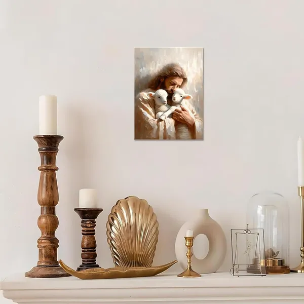 Multicolor_Jesus_and_Lambs_Canvas_Wall_Art_Jesus_Christ_The_Good_Shepherd_Wall_Decor_Picture_Jesus_Rescues_Little_Lambs_Religious_Poster_Print_|_For_Living_Room_Bedroom_Home_Decoration,16x24in