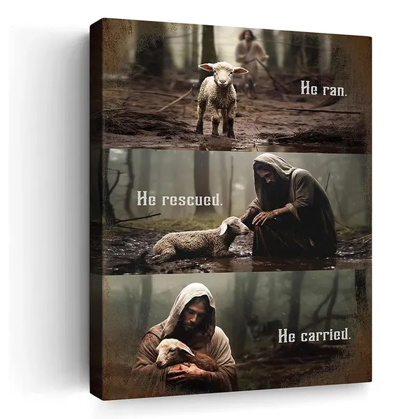 Multicolor_Jesus_and_Lamb_Canvas_Wall_Art_He_Ran,_He_Rescued_He_Carried_Canvas_Print_Depicting_Jesus_Running_After_Lost_Lamb_Picture_Wall_Art_Canvas_Print_Christian_Home_Decor_16x24_Inch