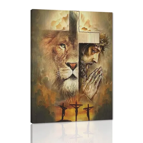 Multicolor_Jesus_Canvas_Wall_Art_The_Lion_of_Judah_Painting_Print_Poster_Modern_Religious_Christian_Cross_Picture_Wall_Decor_Artwork_Living_Room_Bedroom_Home_Office_Decorations_Wooden_Framed_-_18??_x_24??