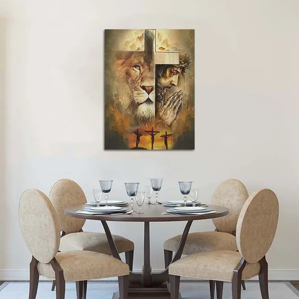 Multicolor_Jesus_Canvas_Wall_Art_The_Lion_of_Judah_Painting_Print_Poster_Modern_Religious_Christian_Cross_Picture_Wall_Decor_Artwork_Living_Room_Bedroom_Home_Office_Decorations_Wooden_Framed_-_18??_x_24??