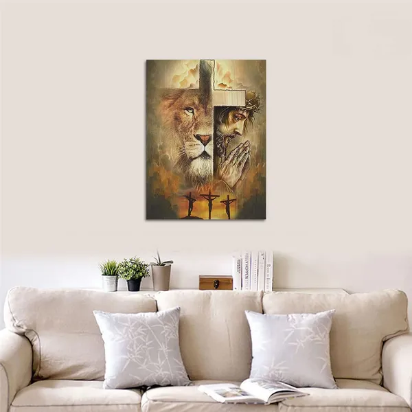 Multicolor_Jesus_Canvas_Wall_Art_The_Lion_of_Judah_Painting_Print_Poster_Modern_Religious_Christian_Cross_Picture_Wall_Decor_Artwork_Living_Room_Bedroom_Home_Office_Decorations_Wooden_Framed_-_18??_x_24??