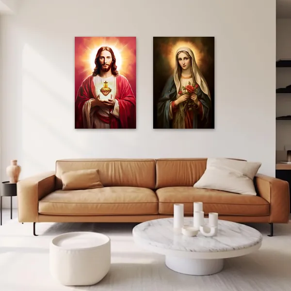 Multicolor_Christ_Jesus_And_Virgin_Mary_Canvas_Wall_Art_2_Piece_Sacred_Heart_Jesus_And_The_Virgin_Mary_Paintings_Prints_God_Poster_|_For_Church_Decor_(A,_12.00"x16.00"x2P)