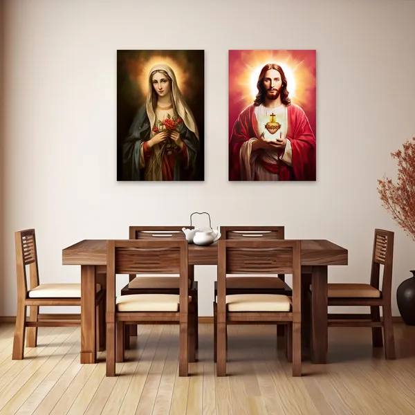 Multicolor_Christ_Jesus_And_Virgin_Mary_Canvas_Wall_Art_2_Piece_Sacred_Heart_Jesus_And_The_Virgin_Mary_Paintings_Prints_God_Poster_|_For_Church_Decor_(A,_12.00"x16.00"x2P)