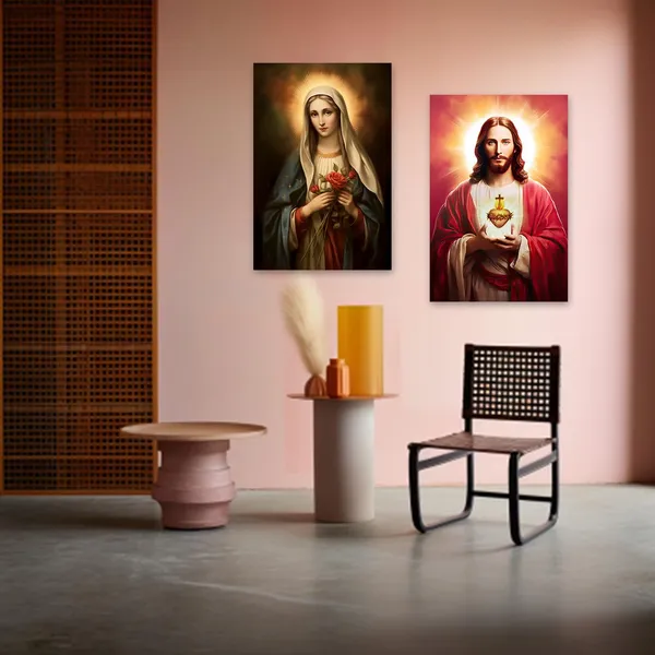 Multicolor_Christ_Jesus_And_Virgin_Mary_Canvas_Wall_Art_2_Piece_Sacred_Heart_Jesus_And_The_Virgin_Mary_Paintings_Prints_God_Poster_|_For_Church_Decor_(A,_12.00"x16.00"x2P)