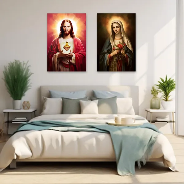 Multicolor_Christ_Jesus_And_Virgin_Mary_Canvas_Wall_Art_2_Piece_Sacred_Heart_Jesus_And_The_Virgin_Mary_Paintings_Prints_God_Poster_|_For_Church_Decor_(A,_12.00"x16.00"x2P)
