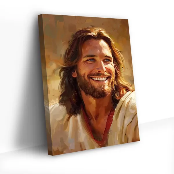 Multicolor_Christian_Canvas_Wall_Art_Smiling_Jesus_Pictures_Print_Christian_Spiritual_Painting_God_Posters_Church_Room_Decor_Frame_(Jesus_-_1,_16.00"_x_24.00")