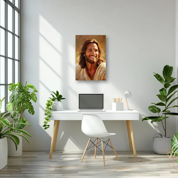 Multicolor_Christian_Canvas_Wall_Art_Smiling_Jesus_Pictures_Print_Christian_Spiritual_Painting_God_Posters_Church_Room_Decor_Frame_(Jesus_-_1,_16.00"_x_24.00")