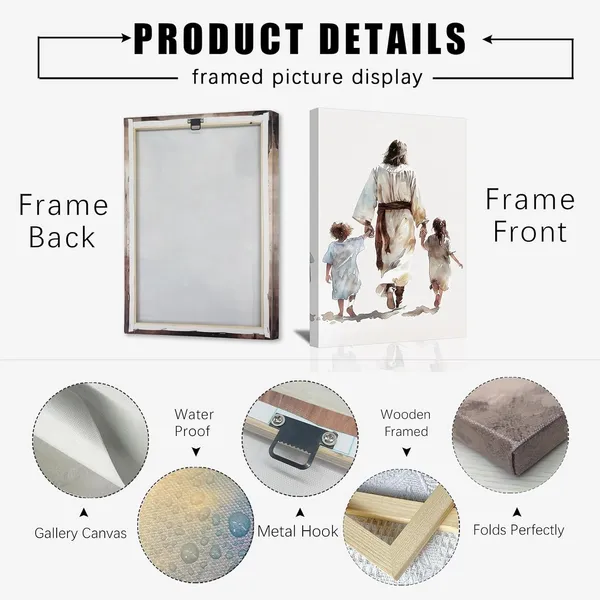 Multicolor_Jesus_Canvas_Wall_Art_God_and_Children_Back_View_Pictures_Prints_Watercolor_Jesus_Art_Poster_Christian_Spiritual_Painting_|_For_Kids_Girls_Boys_Room_Decor_Framed_(Brown,_16.00"_x_24.00")