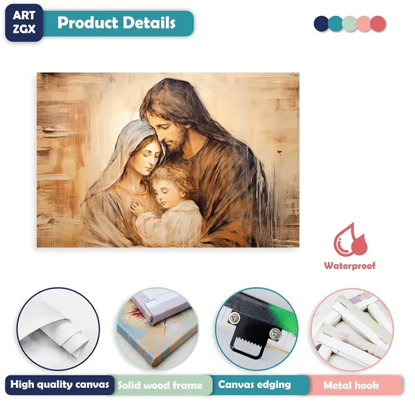 Multicolor_Holy_Family_Picture_Virgin_Mary_and_Jesus_Canvas_Wall_Art_Catholic_Religious_Christian_Painting_|_For_Churches_Decor_Frame(Holy_Family_-_B_16.00"_x_24.00")