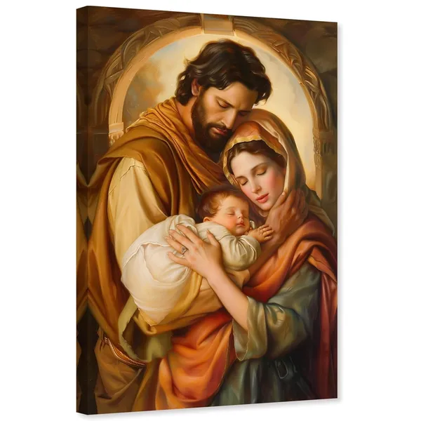 Multicolor_Holy_Family_Wall_Art_Catholic_Canvas_Jesus_and_Virgin_Mary_Picture_Christian_Painting_Print_|_For_Living_Room_Decor_Frame(Holy_Family_-_B_16.00"_x_24.00")