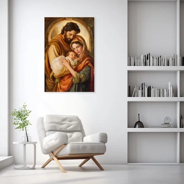 Multicolor_Holy_Family_Wall_Art_Catholic_Canvas_Jesus_and_Virgin_Mary_Picture_Christian_Painting_Print_|_For_Living_Room_Decor_Frame(Holy_Family_-_B_16.00"_x_24.00")