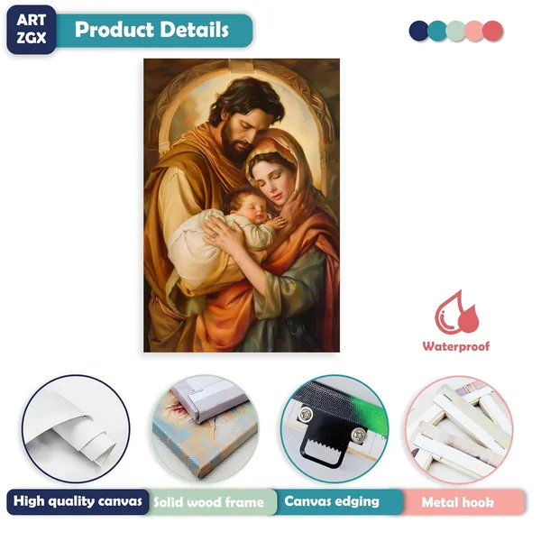 Multicolor_Holy_Family_Wall_Art_Catholic_Canvas_Jesus_and_Virgin_Mary_Picture_Christian_Painting_Print_|_For_Living_Room_Decor_Frame(Holy_Family_-_B_16.00"_x_24.00")