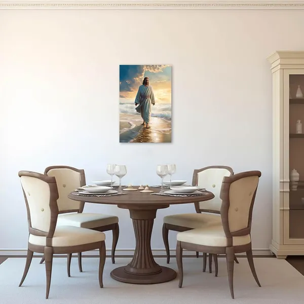 Multicolor_Jesus_Canvas_Wall_Art_God_Walks_on_the_Beach_Pictures_Prints_Christian_Spiritual_Poster_Artwork_Home_Decor_|_For_Office_Prayer_Room_Framed(2,_(16.00"_x_24.00"))