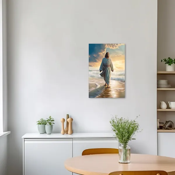 Multicolor_Jesus_Canvas_Wall_Art_God_Walks_on_the_Beach_Pictures_Prints_Christian_Spiritual_Poster_Artwork_Home_Decor_|_For_Office_Prayer_Room_Framed(2,_(16.00"_x_24.00"))