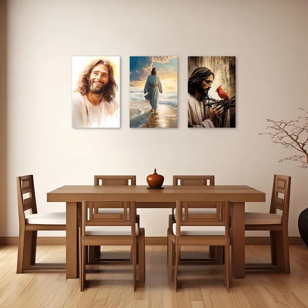 Multicolor_Jesus_Canvas_Wall_Art_God_Walks_on_the_Beach_Pictures_Prints_Christian_Spiritual_Poster_Artwork_Home_Decor_|_For_Office_Prayer_Room_Framed(2,_(16.00"_x_24.00"))