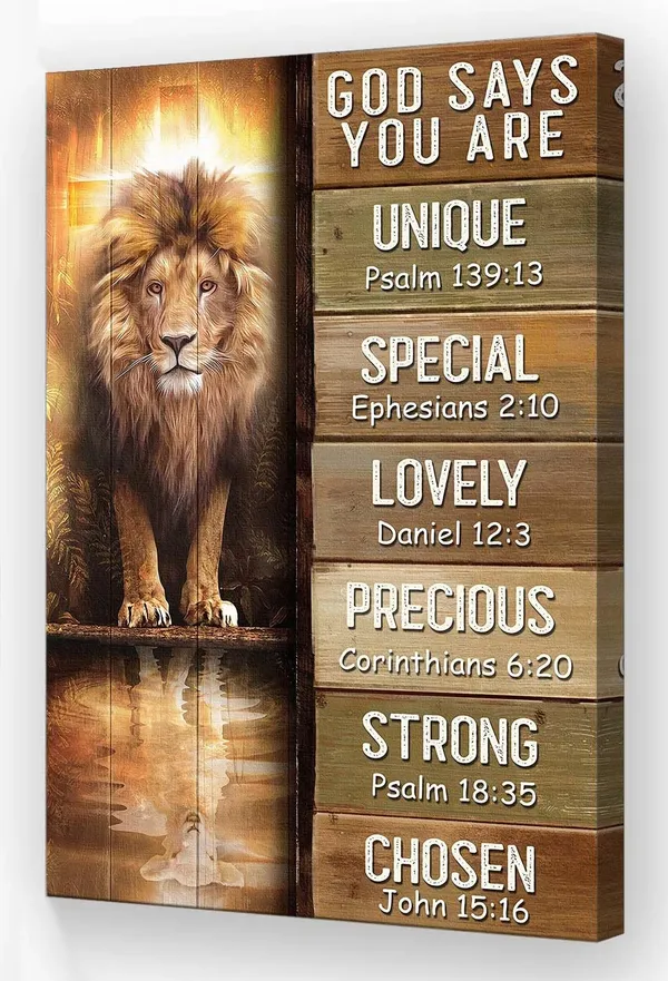 Multicolor_God_Says_You_are_Wall_Art_Bible_Verse_Poster_Retro_Lion_and_Lamb_Wall_Art_Framed_Inspirational_Quotes_Poster_Vintage_Christian_Religious_Pictures_Wall_Decor_(16x24in,Framed)