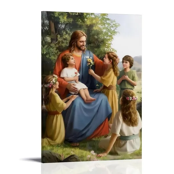 Multicolor_Christ_Jesus_-_Jesus_And_Children_Art_Print_Canvas_Poster_Album_Art_Decoration_Painting_Wall_Art_Canvas_Poster_Canvas_Wall_Art_Prints_|_For_Wall_Decor_Room_Decor_Bedroom_Decor_Gifts_16x24inch(40x60cm)