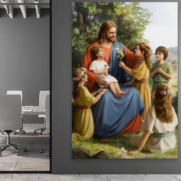 Multicolor_Christ_Jesus_-_Jesus_And_Children_Art_Print_Canvas_Poster_Album_Art_Decoration_Painting_Wall_Art_Canvas_Poster_Canvas_Wall_Art_Prints_|_For_Wall_Decor_Room_Decor_Bedroom_Decor_Gifts_16x24inch(40x60cm)