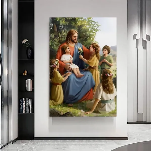 Multicolor_Christ_Jesus_-_Jesus_And_Children_Art_Print_Canvas_Poster_Album_Art_Decoration_Painting_Wall_Art_Canvas_Poster_Canvas_Wall_Art_Prints_|_For_Wall_Decor_Room_Decor_Bedroom_Decor_Gifts_16x24inch(40x60cm)