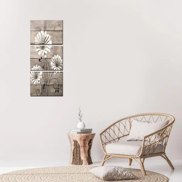 Multicolor_3_Piece_Daisy_Flower_Wall_Art_Rustic_Farm_Floral_Painting_Artwork_|_For_Farmhouse_Home_Bedroom_Bathroom_Decor_Vintage_White_Brown_Flower_Art_Poster_Kitchen_Decor_Each_Piece_12x16