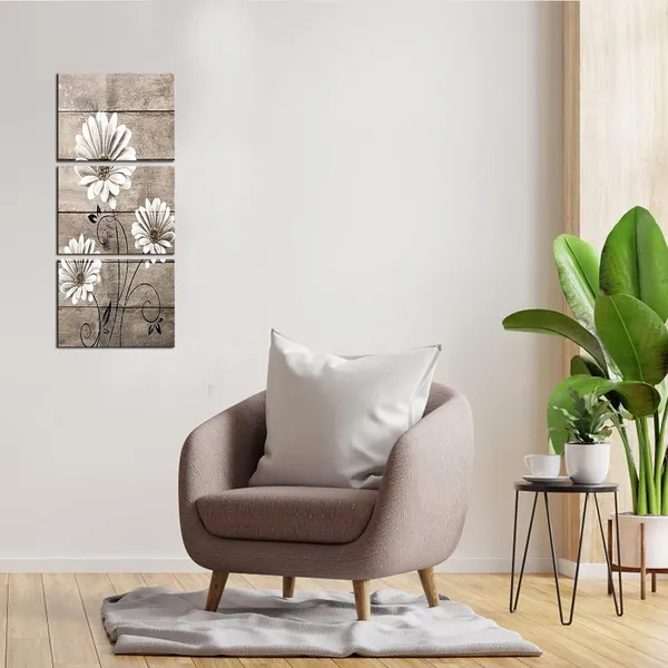 Multicolor_3_Piece_Daisy_Flower_Wall_Art_Rustic_Farm_Floral_Painting_Artwork_|_For_Farmhouse_Home_Bedroom_Bathroom_Decor_Vintage_White_Brown_Flower_Art_Poster_Kitchen_Decor_Each_Piece_12x16