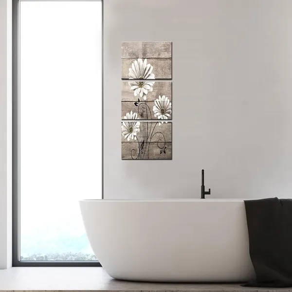 Multicolor_3_Piece_Daisy_Flower_Wall_Art_Rustic_Farm_Floral_Painting_Artwork_|_For_Farmhouse_Home_Bedroom_Bathroom_Decor_Vintage_White_Brown_Flower_Art_Poster_Kitchen_Decor_Each_Piece_12x16