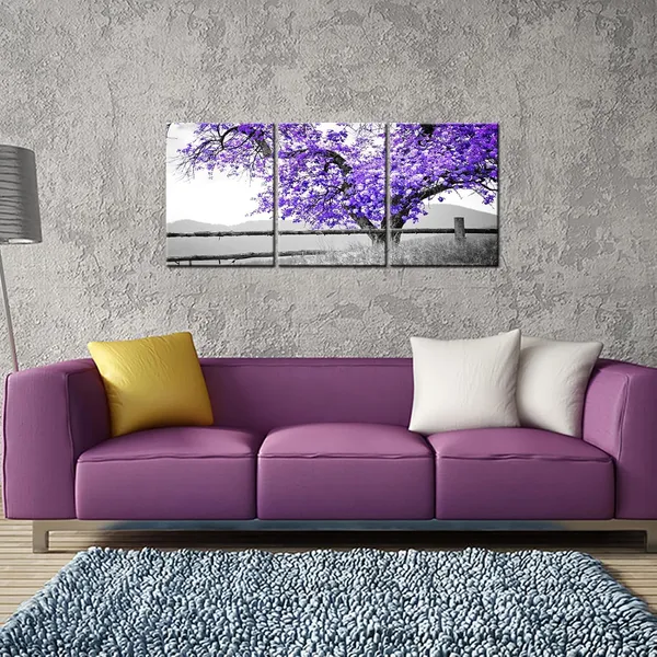 Multicolor_3_Panel_Wall_Art_Black_and_White_Purple_Tree_Picture_Canvas_Prints_Nature_Landscape_Painting_Art_|_For_Living_Room_Wall_Decor_Gallery_Wrap_Ready_to_Hang_12x16_Inch_Each_Piece