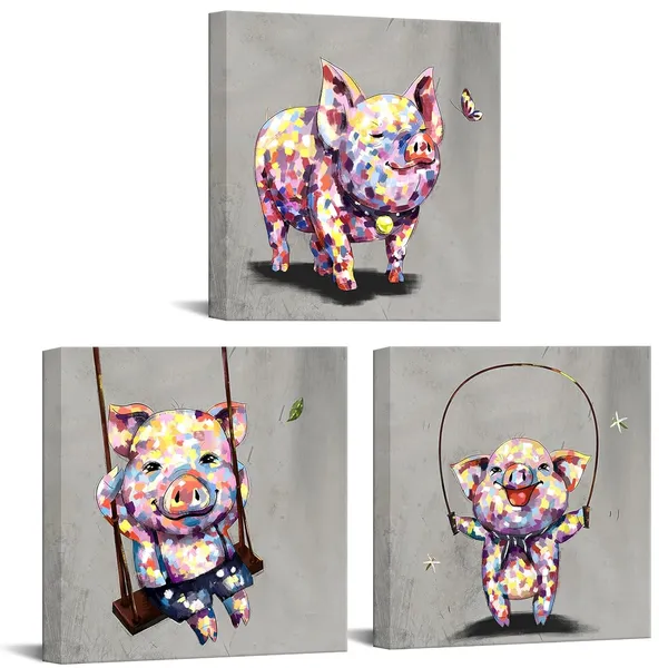 Multicolor_3_Panel_Wall_Art_Animal_Painting_Lovely_Pig_Having_Fun_Picture_Prints_on_Canvas_Modern_Home_Living_Room_Bedroom_Decoration_Stretched_Ready_to_Hang