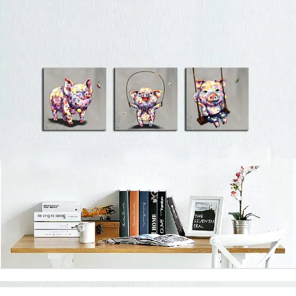 Multicolor_3_Panel_Wall_Art_Animal_Painting_Lovely_Pig_Having_Fun_Picture_Prints_on_Canvas_Modern_Home_Living_Room_Bedroom_Decoration_Stretched_Ready_to_Hang