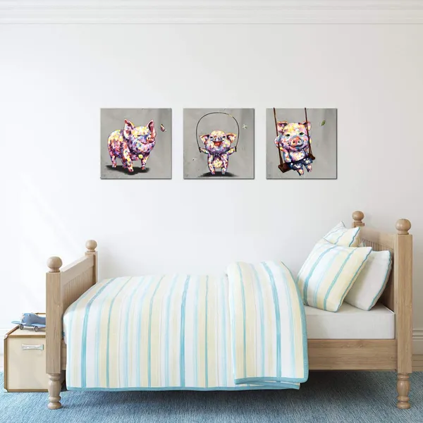 Multicolor_3_Panel_Wall_Art_Animal_Painting_Lovely_Pig_Having_Fun_Picture_Prints_on_Canvas_Modern_Home_Living_Room_Bedroom_Decoration_Stretched_Ready_to_Hang
