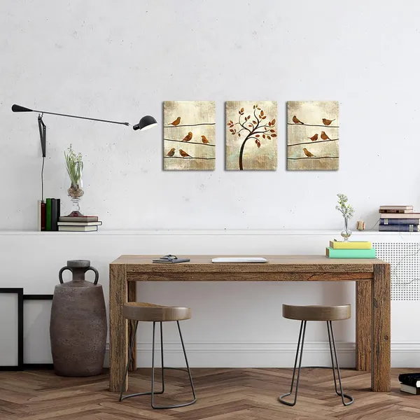 Multicolor_3_Panel_Wall_Art_Canvas_Abstract_Tree_and_Birds_Painting_Picture_|_For_Home_Bedroom_Bathroom_Decor_Vintage_Family_Tree_Artwork_Stretched_and_Framed_Each_Piece_12x16