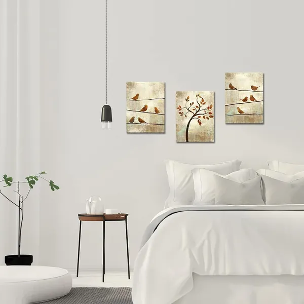 Multicolor_3_Panel_Wall_Art_Canvas_Abstract_Tree_and_Birds_Painting_Picture_|_For_Home_Bedroom_Bathroom_Decor_Vintage_Family_Tree_Artwork_Stretched_and_Framed_Each_Piece_12x16