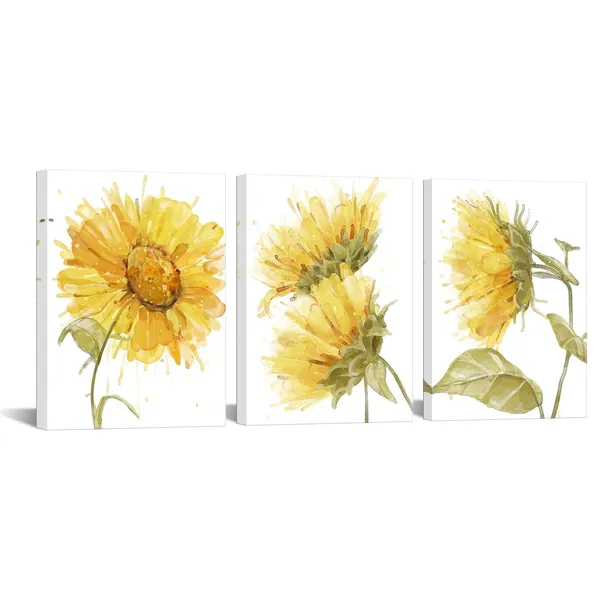 Multicolor_Watercolor_Abstract_Flower_Canvas_Wall_Art_Wild_Sunflower_Painting_Picture_Prints_White_and_Yellow_Bathroom_Decorations_(Yellow,_Small)