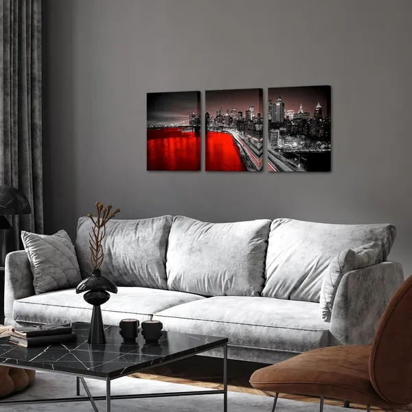 Multicolor_3_Panel_New_York_City_Wall_Art_Canvas_Brooklyn_Bridge_Night_View_Picture_Print_Modern_Black_and_Red_City_Poster_Painting_|_For_Home_Office_Bedroom_Decoration_(Red,_Small)