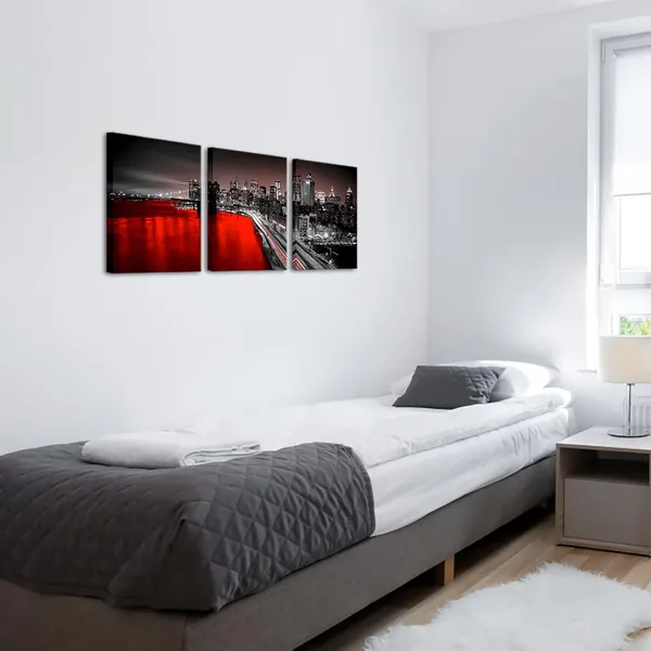 Multicolor_3_Panel_New_York_City_Wall_Art_Canvas_Brooklyn_Bridge_Night_View_Picture_Print_Modern_Black_and_Red_City_Poster_Painting_|_For_Home_Office_Bedroom_Decoration_(Red,_Small)