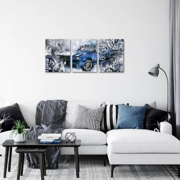 Multicolor_3_Piece_Rustic_Car_Canvas_Wall_Art_Old_Car_with_Mechanical_Gear_Painting_Poster_Prints_Cool_Artwork_|_For_Man_Cave_Boys_Bedroom_Home_Office_Decoration_(Blue,_Small)