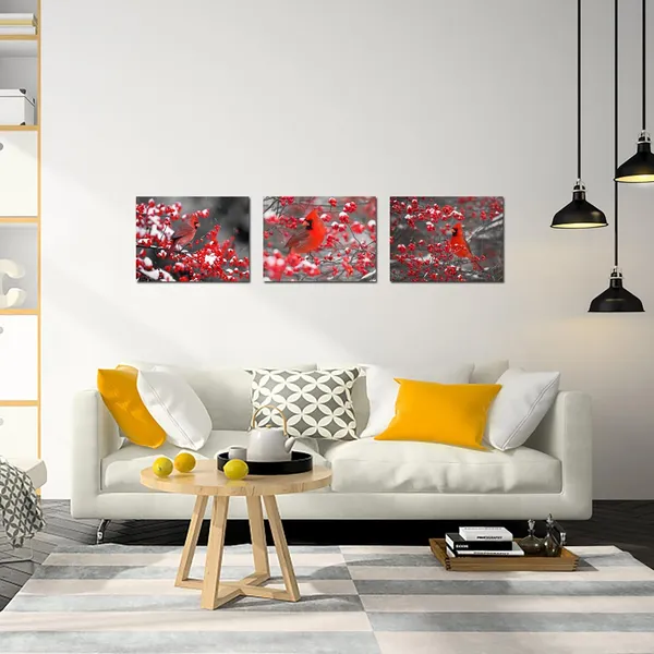 Multicolor_3_Panel_Red_Cardinal_Canvas_Wall_Art_Bird_on_Berries_Tree_Painting_Christmas_Wall_Decor_Winter_Scene_Picture_Poster_Prints_Stretched_and_Framed_Ready_to_Hang_|_For_Kitchen_Dining_Room_(Small)