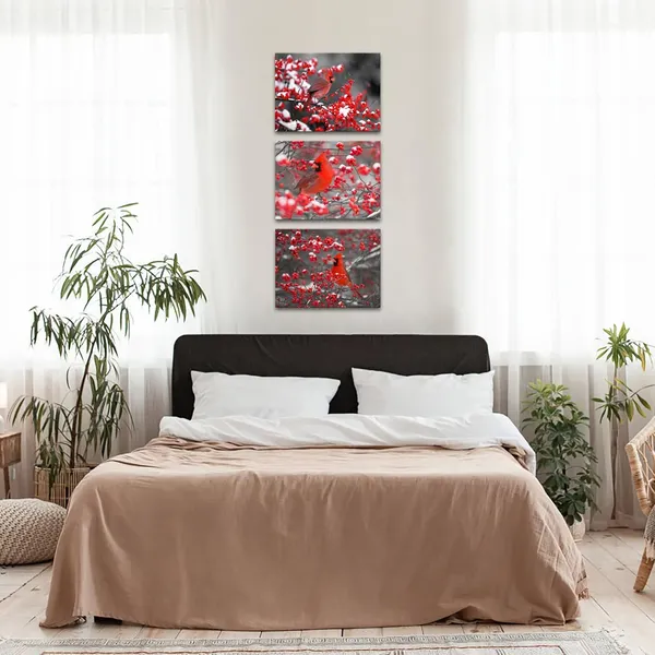 Multicolor_3_Panel_Red_Cardinal_Canvas_Wall_Art_Bird_on_Berries_Tree_Painting_Christmas_Wall_Decor_Winter_Scene_Picture_Poster_Prints_Stretched_and_Framed_Ready_to_Hang_|_For_Kitchen_Dining_Room_(Small)