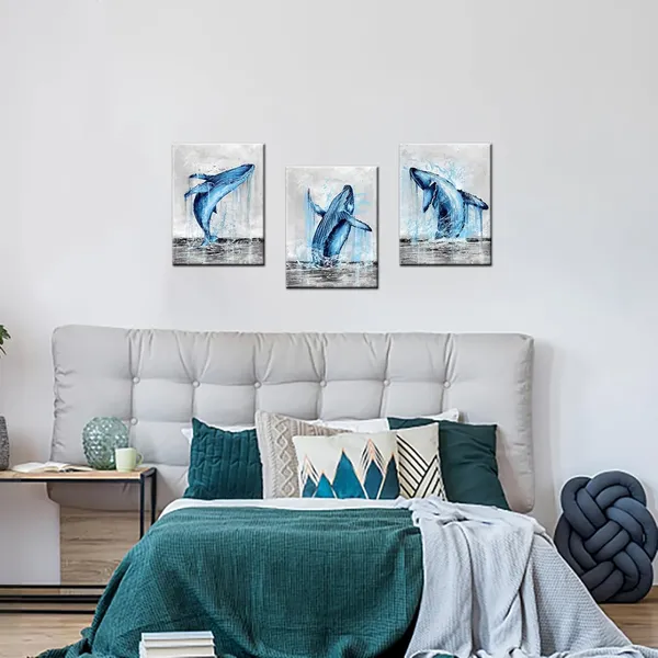 Multicolor_Coastal_Canvas_Wall_Art_Blue_and_Grey_Whale_Paintings_Pictures_Modern_Abstract_Tropical_Fish_Poster_Artwork_with_Frame_|_For_Bathroom_Bedroom_Living_Room_Decor_12x16inchx3pcs