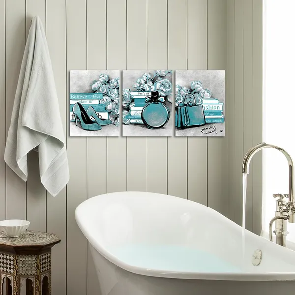Multicolor_3_Piece_Fashion_Canvas_Wall_Art_Glam_High_Heels_Perfume_Bags_with_Book_Poster_Art_Painting_Prints_Framed_Modern_Teal_and_Grey_Home_Bathroom_Beauty_Room_Decorations_12x16inchx3pcs