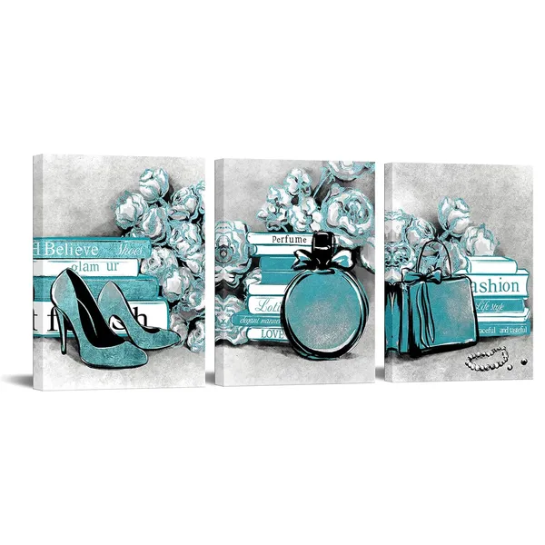 Multicolor_3_Piece_Fashion_Canvas_Wall_Art_Glam_High_Heels_Perfume_Bags_with_Book_Poster_Art_Painting_Prints_Framed_Modern_Teal_and_Grey_Home_Bathroom_Beauty_Room_Decorations_12x16inchx3pcs