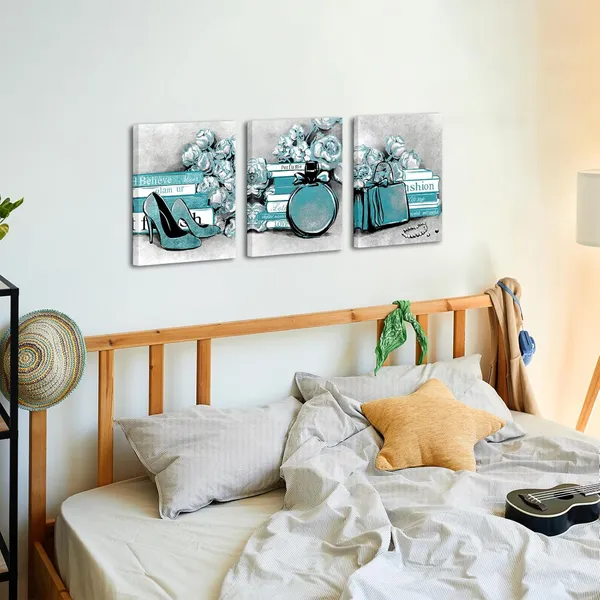 Multicolor_3_Piece_Fashion_Canvas_Wall_Art_Glam_High_Heels_Perfume_Bags_with_Book_Poster_Art_Painting_Prints_Framed_Modern_Teal_and_Grey_Home_Bathroom_Beauty_Room_Decorations_12x16inchx3pcs