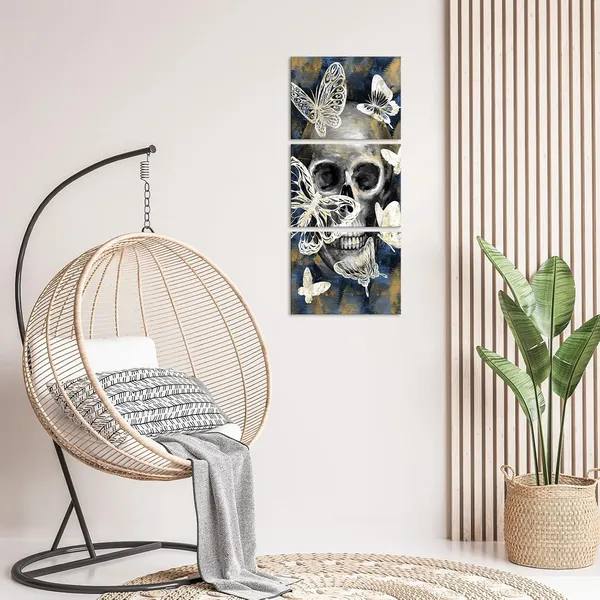 Multicolor_3_Panel_Skull_Wall_Art_Canvas_Modern_Skull_with_Butterflies_Picture_Painting_Print_|_For_Home_Living_Room_Bedroom_Wall_Decoration_Gallery_Canvas_Wrapped_Ready_to_Hang_Each_Piece_12x16