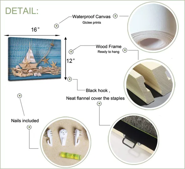 Multicolor_3_Piece_Beach_Canvas_Wall_Art_Seashell_Startfish_with_Blue_Board_Picture_Prints_Maritime_Sailing_Boat_Lighthouse_Poster_Painting_|_For_Bathroom_Gallery_Canvas_Wrapped_Ready_to_Hang