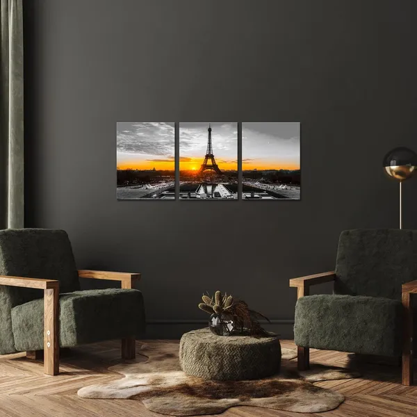 Multicolor_3_Piece_Paris_Canvas_Wall_Art_Black_and_White_Eiffel_Tower_at_Gold_Sunrise_Picture_Painting_Modern_Cityscape_Poster_Artwork_Framed_|_For_Home_Office_Bedroom_Decor_Ready_to_Hang