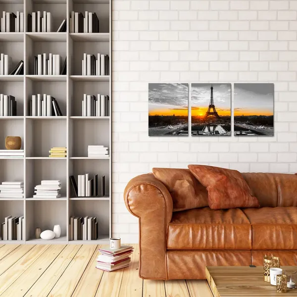 Multicolor_3_Piece_Paris_Canvas_Wall_Art_Black_and_White_Eiffel_Tower_at_Gold_Sunrise_Picture_Painting_Modern_Cityscape_Poster_Artwork_Framed_|_For_Home_Office_Bedroom_Decor_Ready_to_Hang